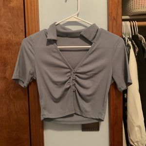 Blue collared crop top